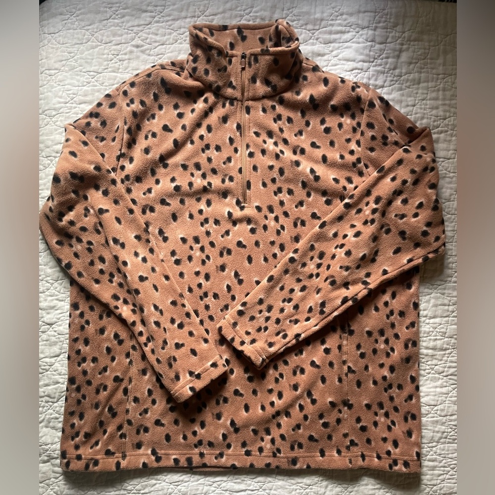 Lands' End Tan and Black Patterned Fleece Pullover